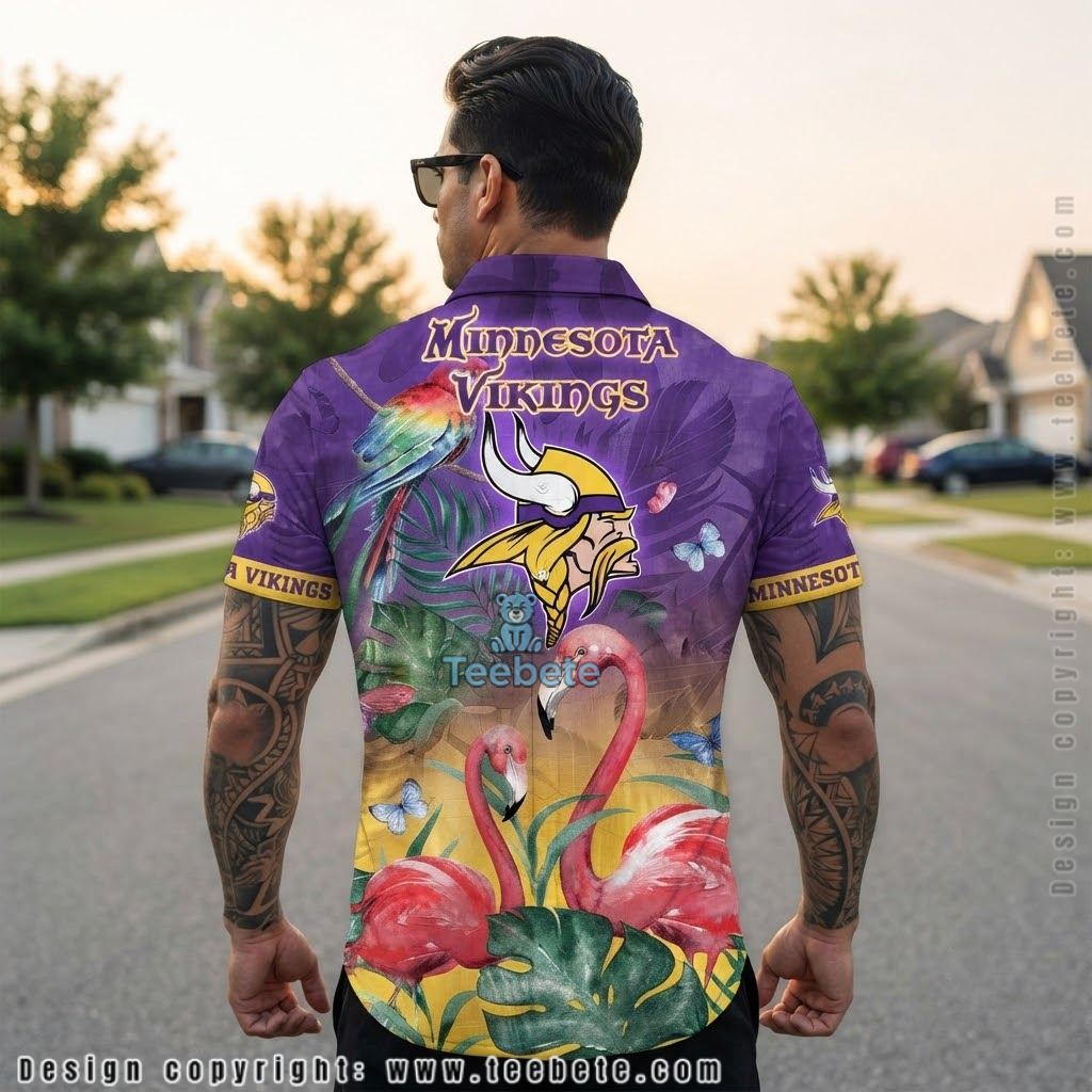 Minnesota Vikings Flamingo Parrot Hawaiian Shirt Version 2 Minnesota Vikings Flamingo Parrot Hawaiian Shirt Version 2