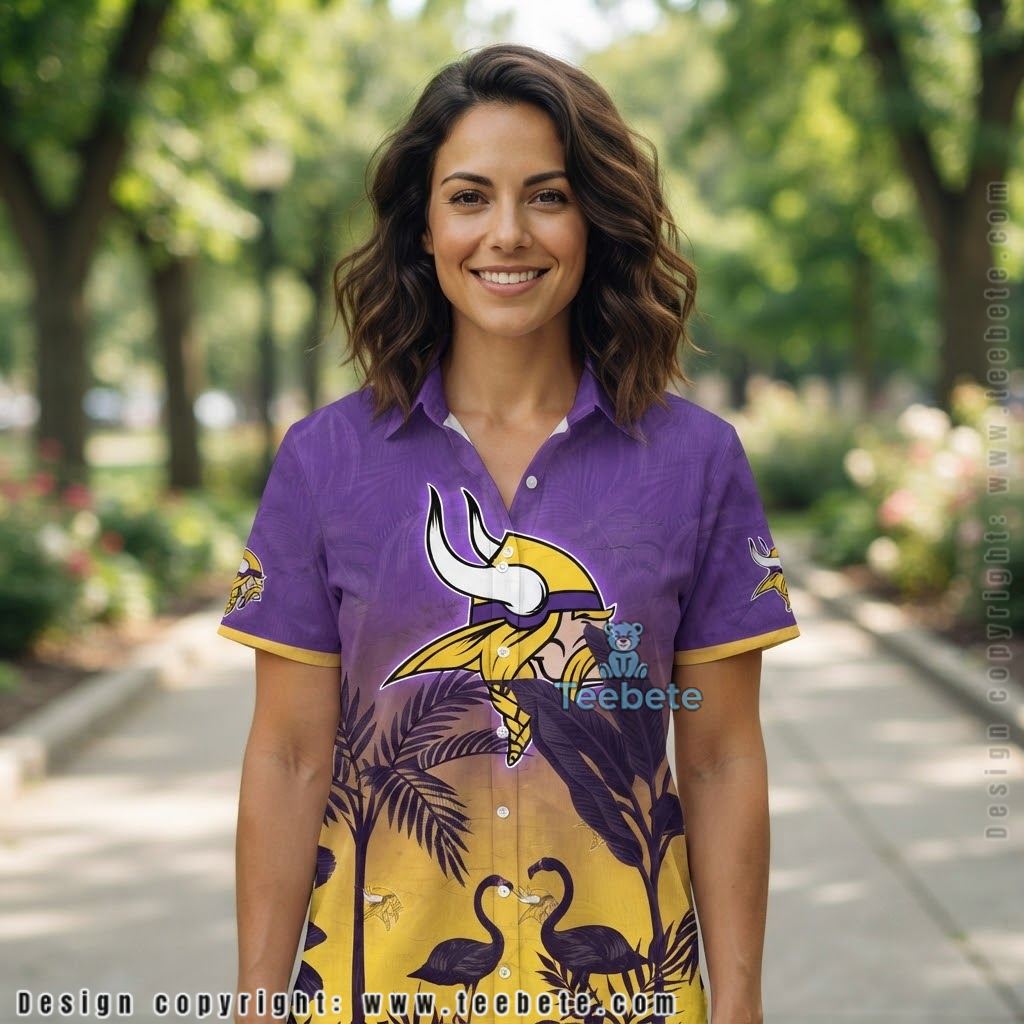 Minnesota Vikings Flamingo Sunset Aloha Shirt
