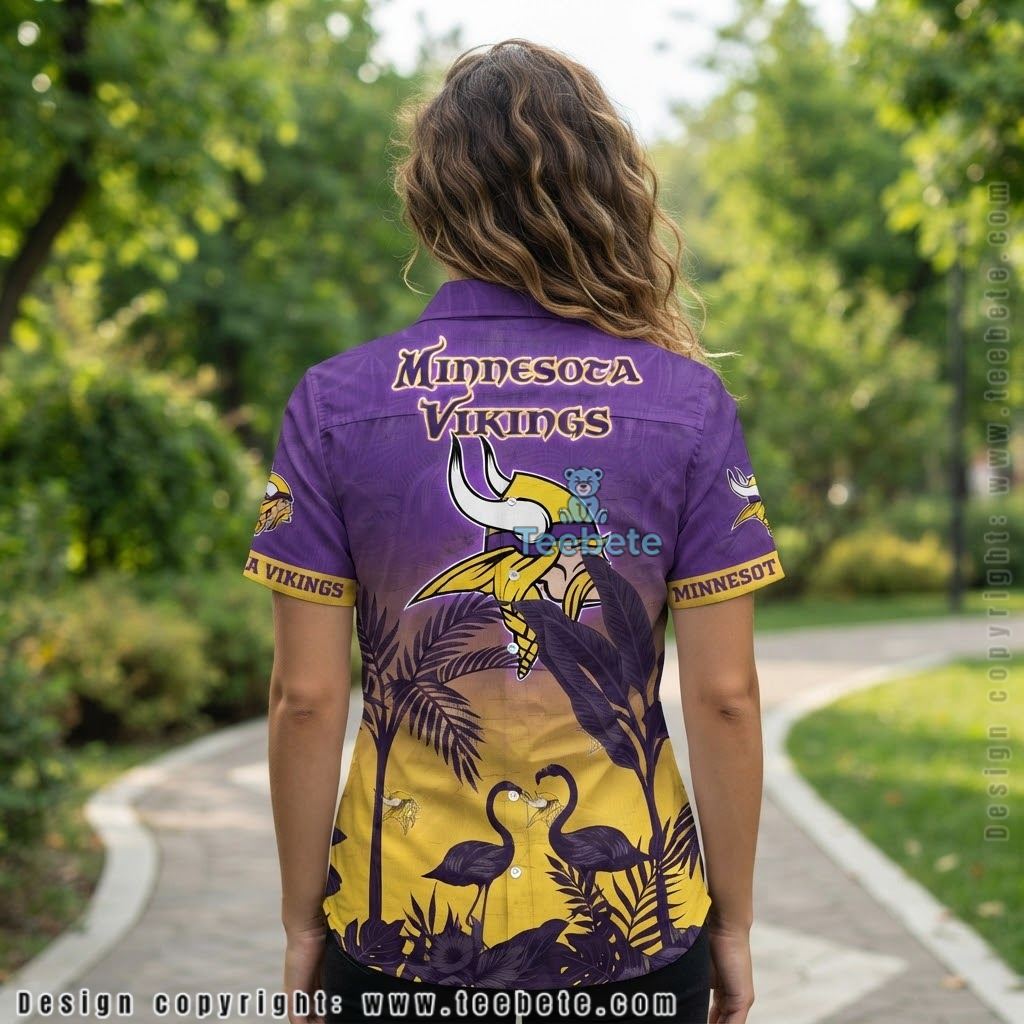 Minnesota Vikings Flamingo Sunset Aloha Shirt Version 2 Minnesota Vikings Flamingo Sunset Aloha Shirt Version 2