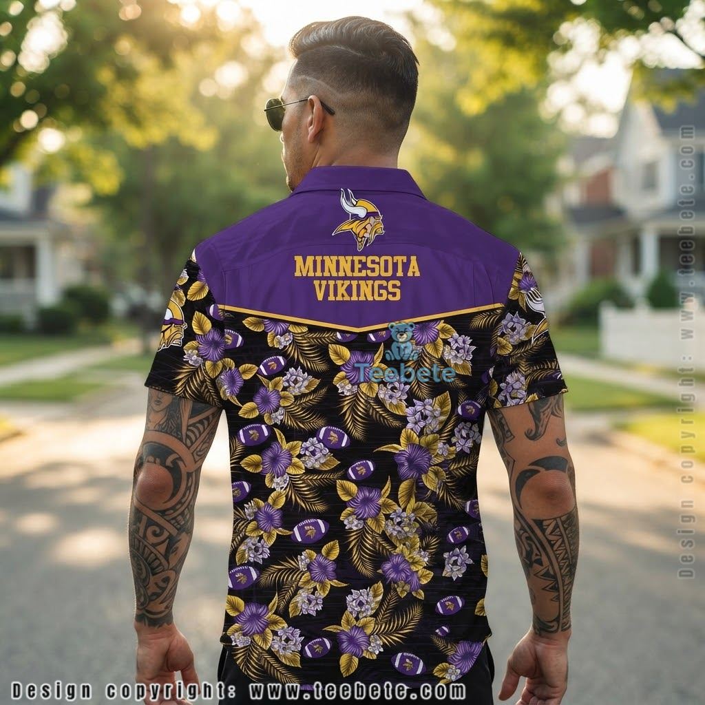Minnesota Vikings Football Floral Hawaiian Shirt Version 2 Minnesota Vikings Football Floral Hawaiian Shirt Version 2