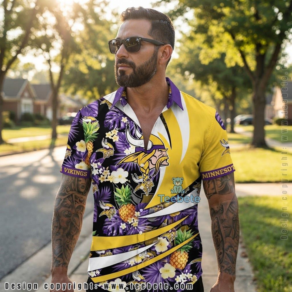 Minnesota Vikings Ripped Grunge Aloha Shirt Minnesota Vikings Ripped Grunge Aloha Shirt