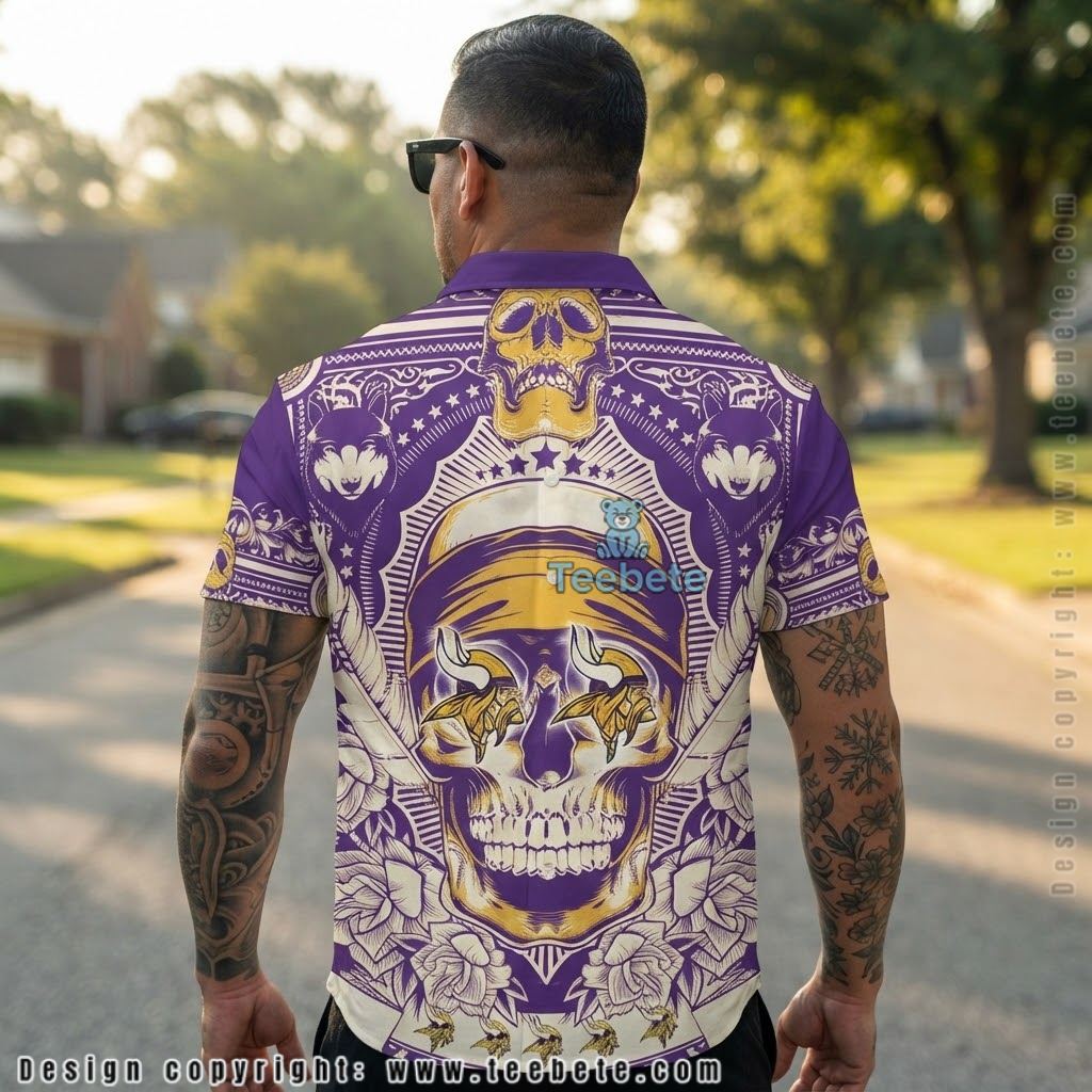 Minnesota Vikings Sugar Skull Hawaiian Shirt Version 2 Minnesota Vikings Sugar Skull Hawaiian Shirt Version 2