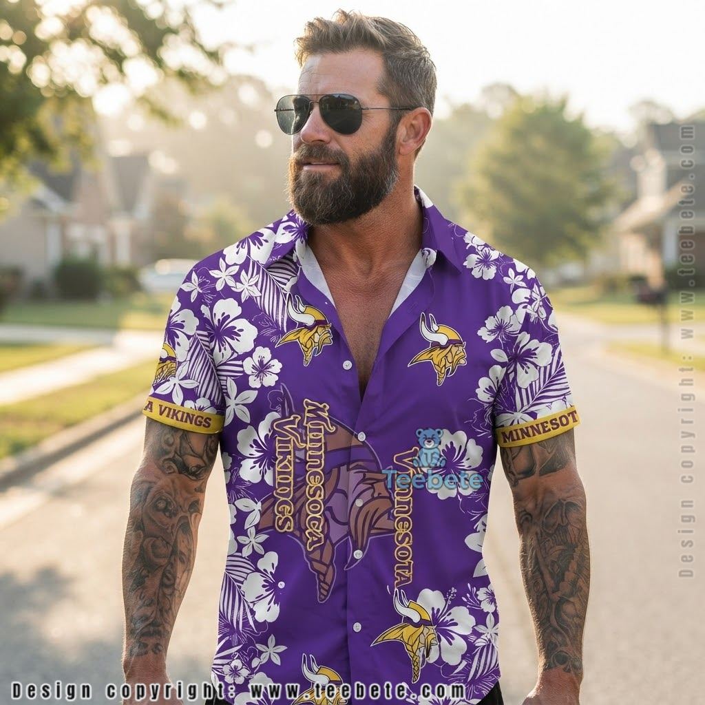 Minnesota Vikings White Hibiscus Beach Shirt