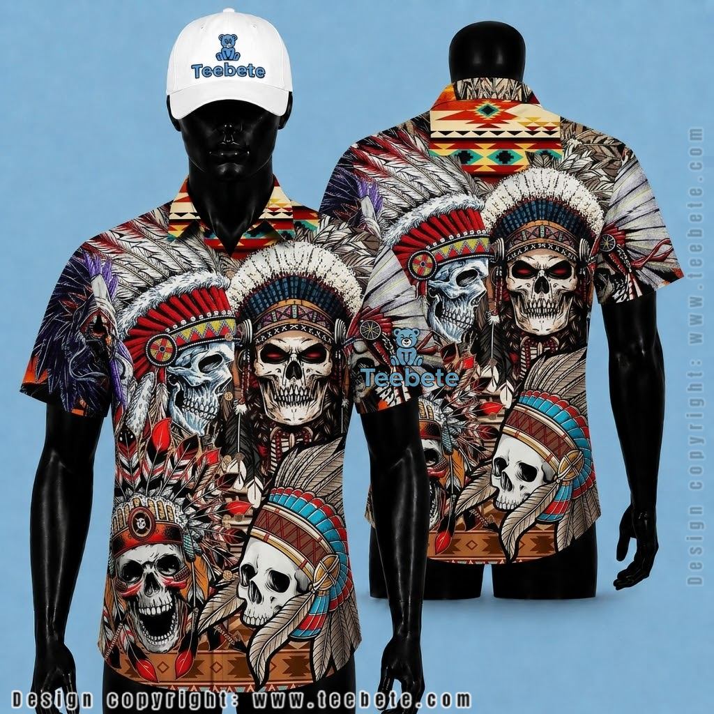 Native American Skull Halloween Hawaiian Shirt