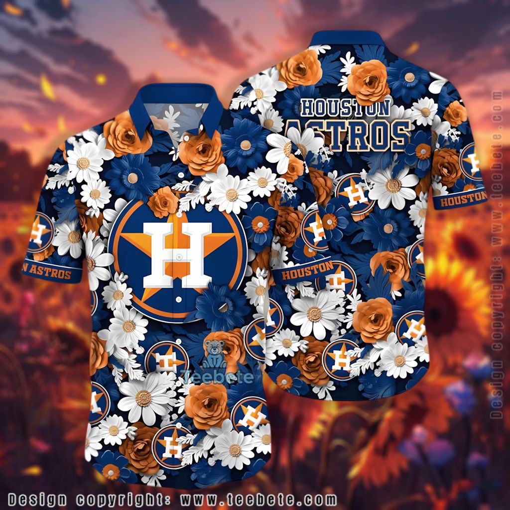 Navy Floral Houston Astros Hawaiian Shirt Version 2 Navy Floral Houston Astros Hawaiian Shirt Version 2