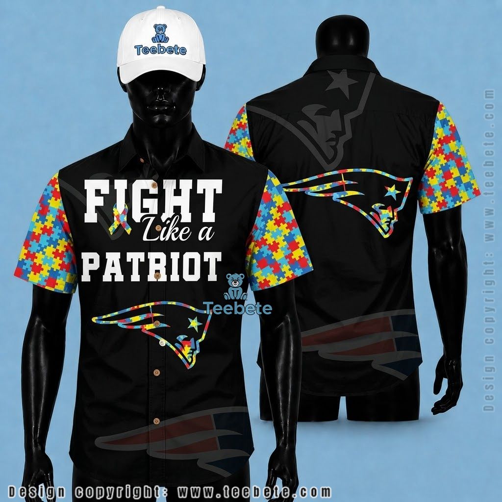 New England Patriots Button Up Shirt Autism Puzzle