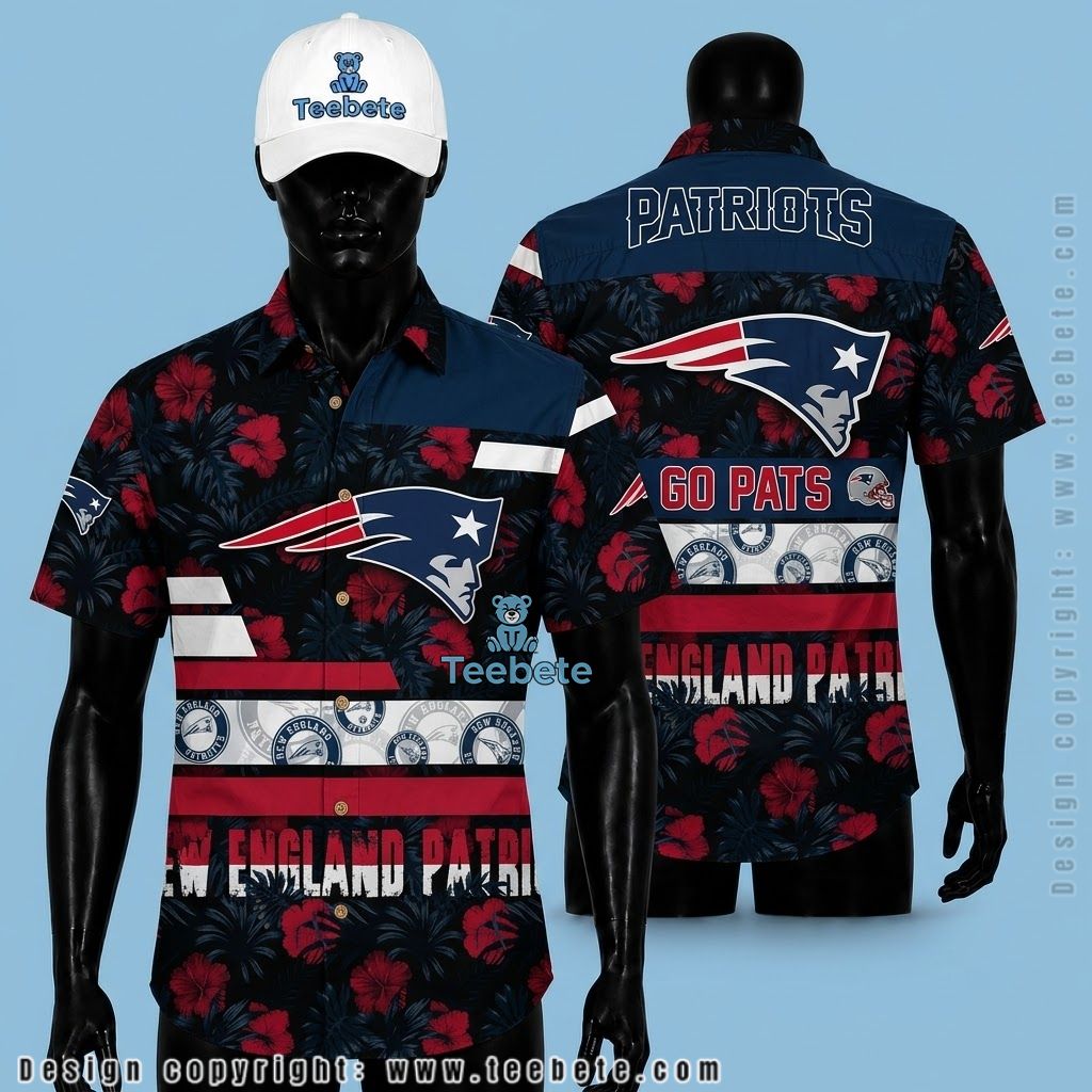 New England Patriots Hawaiian Shirt Dark Hibiscus Beach