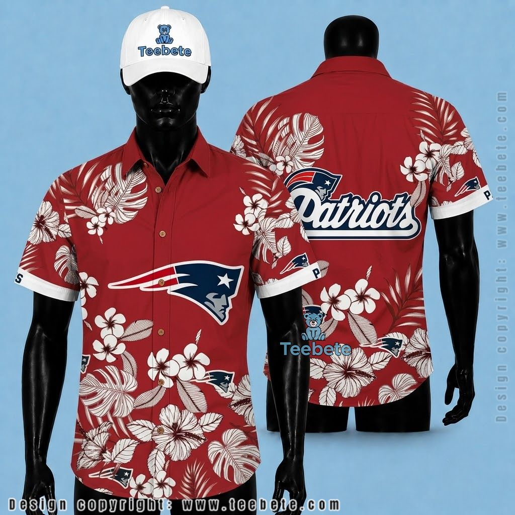 New England Patriots Hawaiian Shirt Red Hibiscus