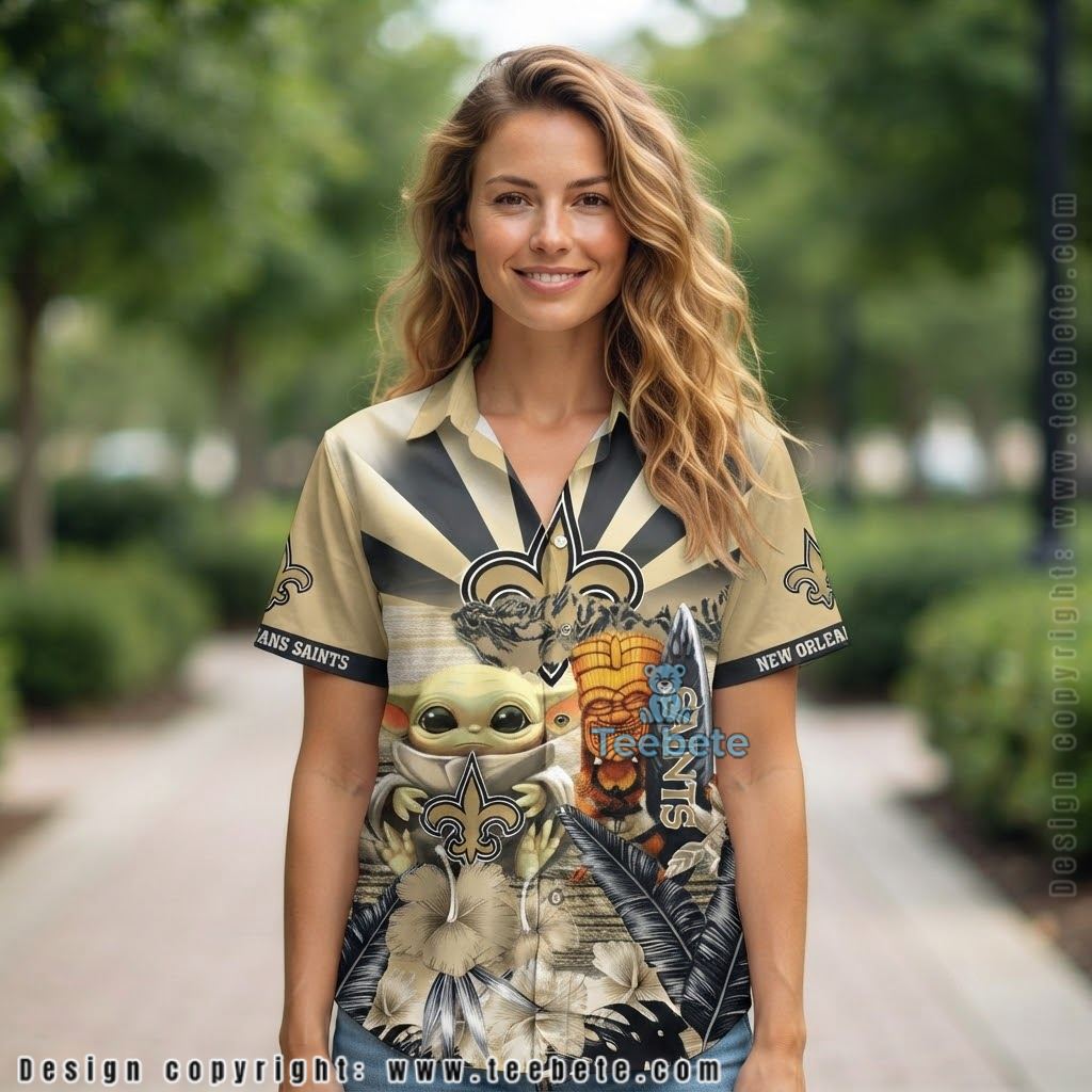 New Orleans Saints Baby Yoda Tiki Hawaiian Shirt