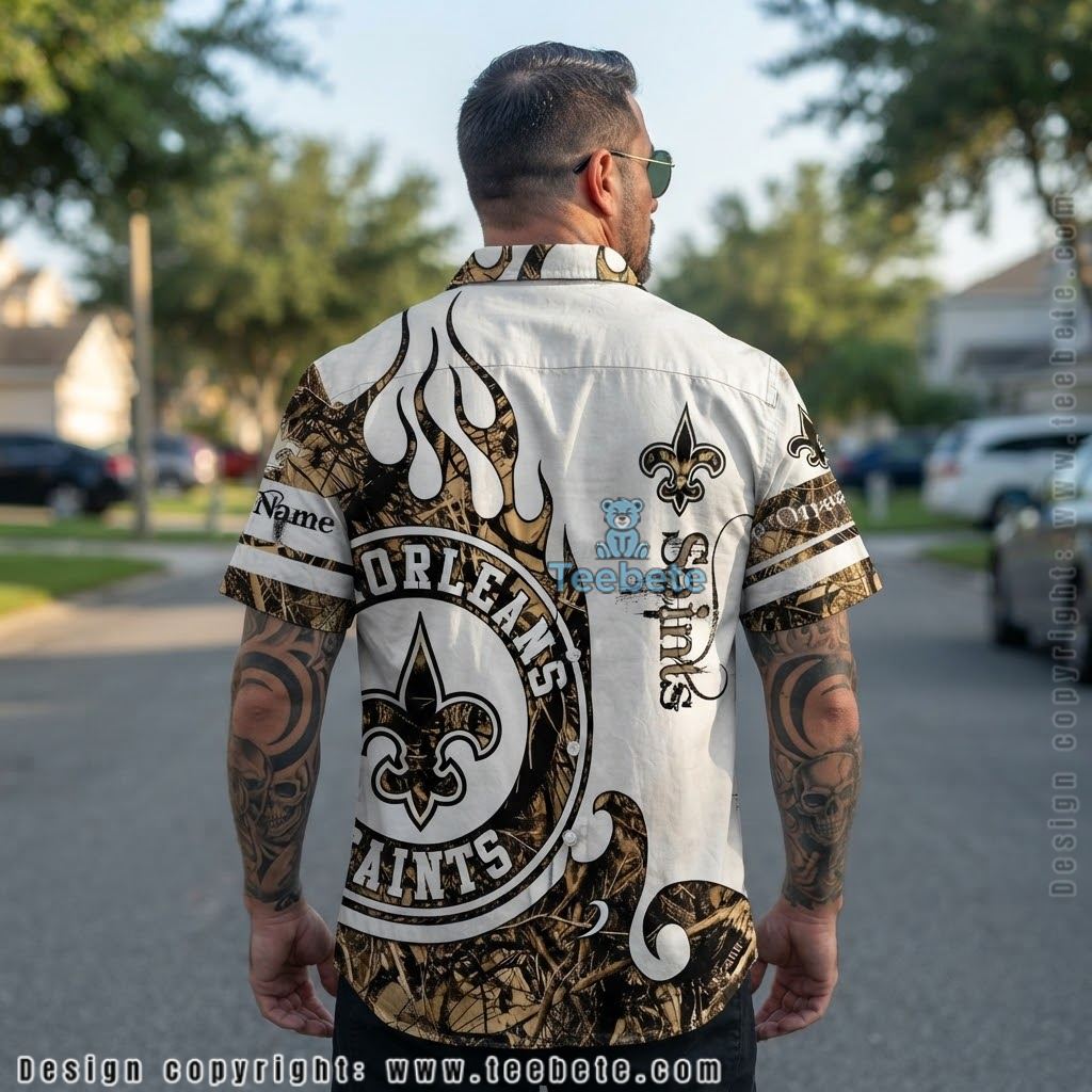 New Orleans Saints Camo Flame Hawaiian Shirt Version 2 New Orleans Saints Camo Flame Hawaiian Shirt Version 2