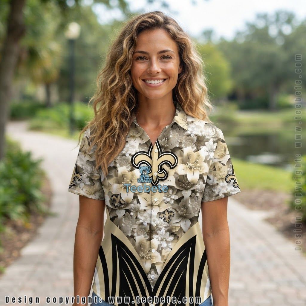 New Orleans Saints Cream Floral Tropical Shirt