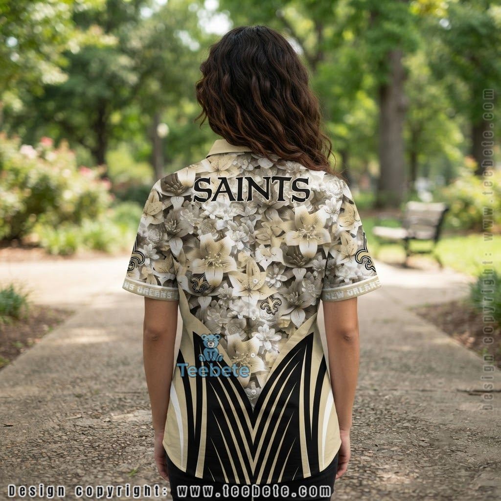 New Orleans Saints Cream Floral Tropical Shirt Version 2 New Orleans Saints Cream Floral Tropical Shirt Version 2
