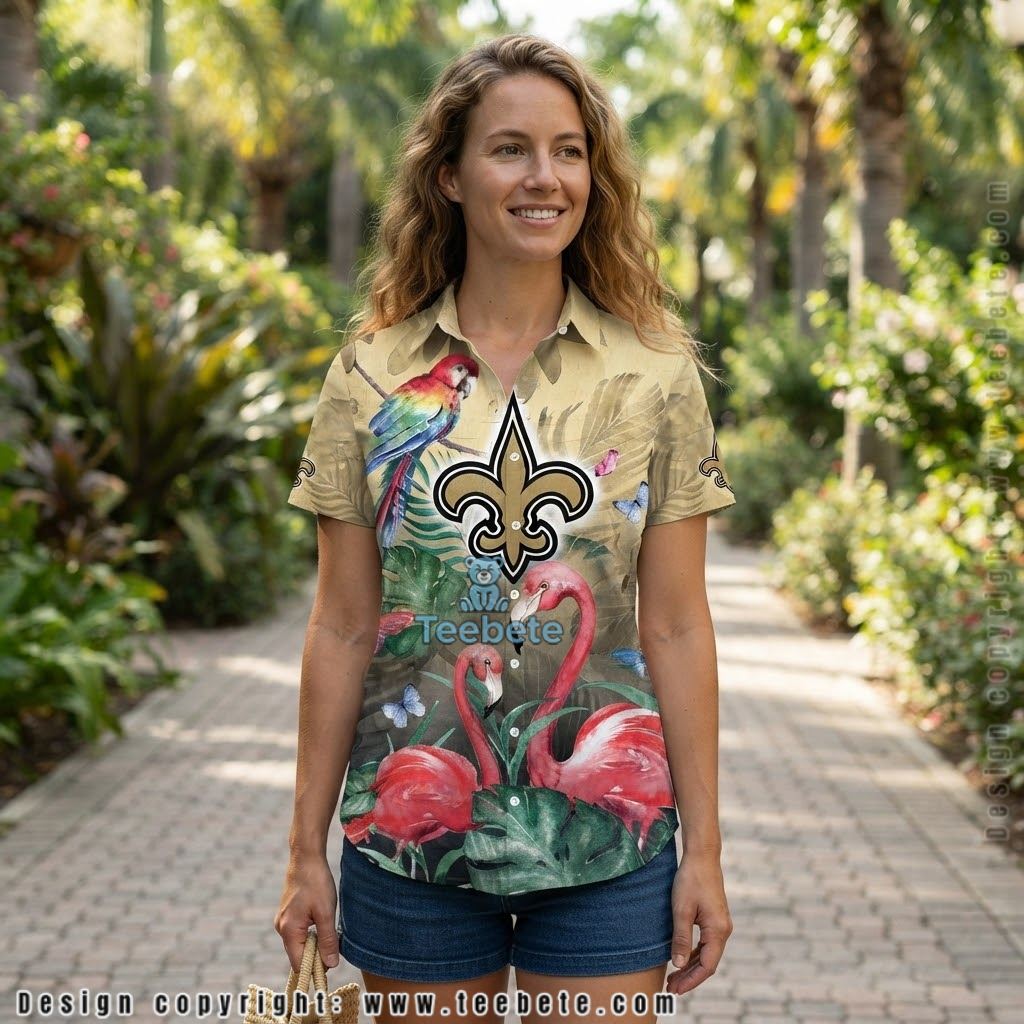 New Orleans Saints Flamingo Parrot Tropical Shirt