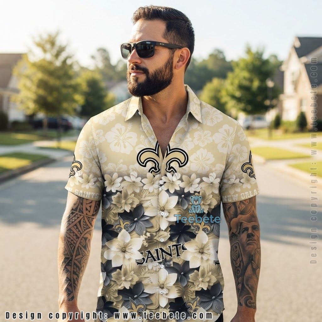 New Orleans Saints Gradient Hibiscus Hawaiian Shirt