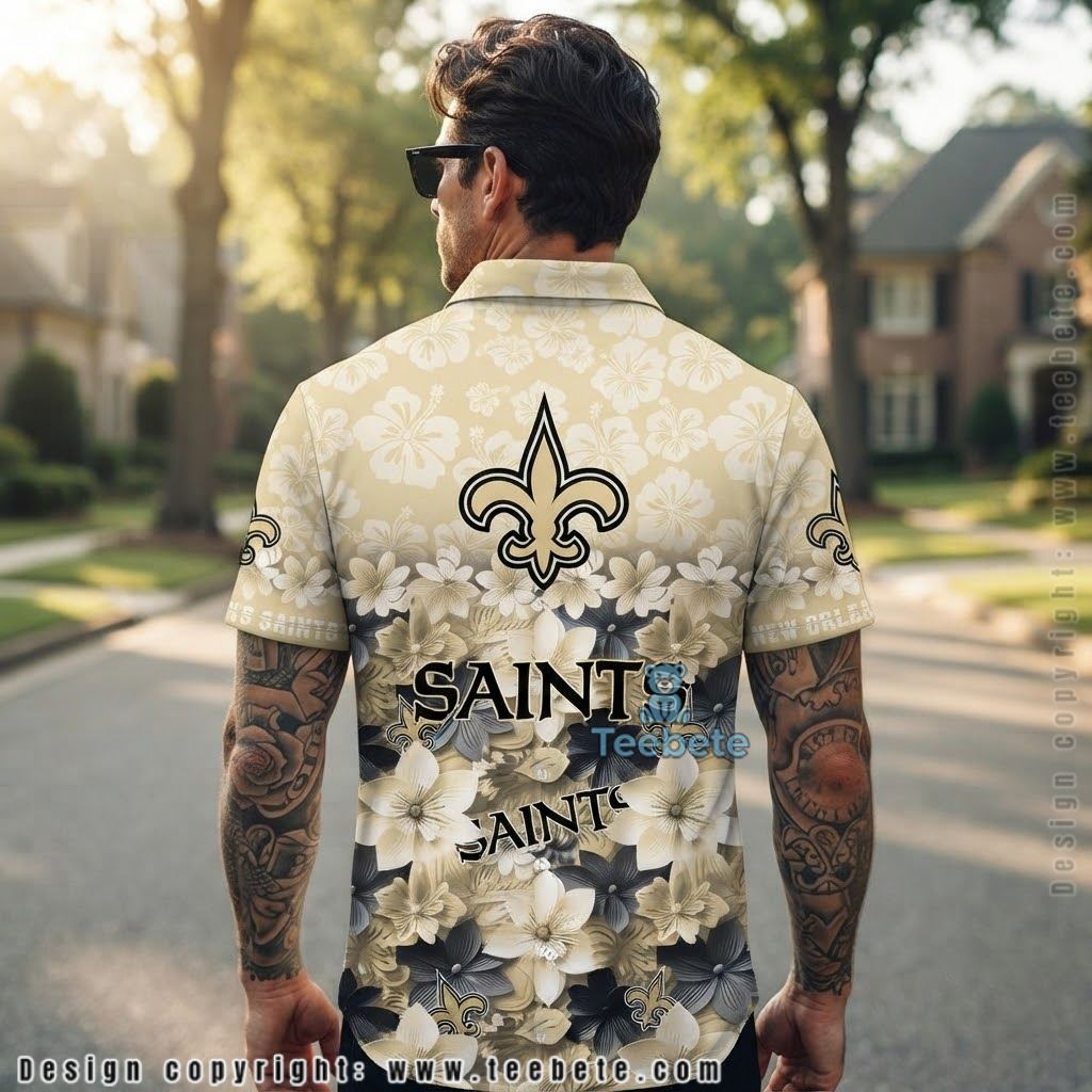 New Orleans Saints Gradient Hibiscus Hawaiian Shirt Version 2 New Orleans Saints Gradient Hibiscus Hawaiian Shirt Version 2