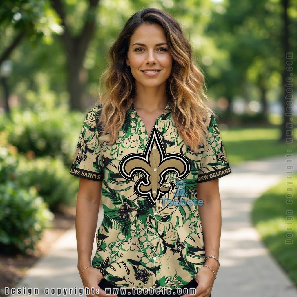 New Orleans Saints Green Monstera Hawaiian Shirt