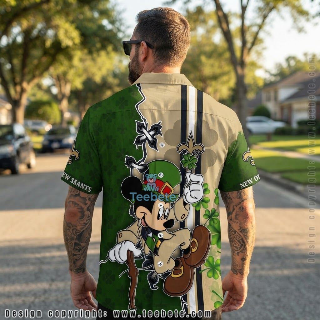 New Orleans Saints Mickey St Patrick Hawaiian Shirt Version 2 New Orleans Saints Mickey St Patrick Hawaiian Shirt Version 2