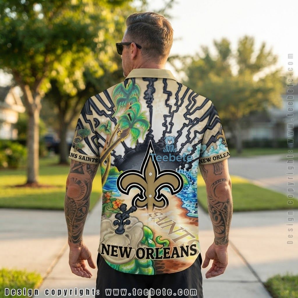 New Orleans Saints Palm Wave Beach Shirt Version 2 New Orleans Saints Palm Wave Beach Shirt Version 2