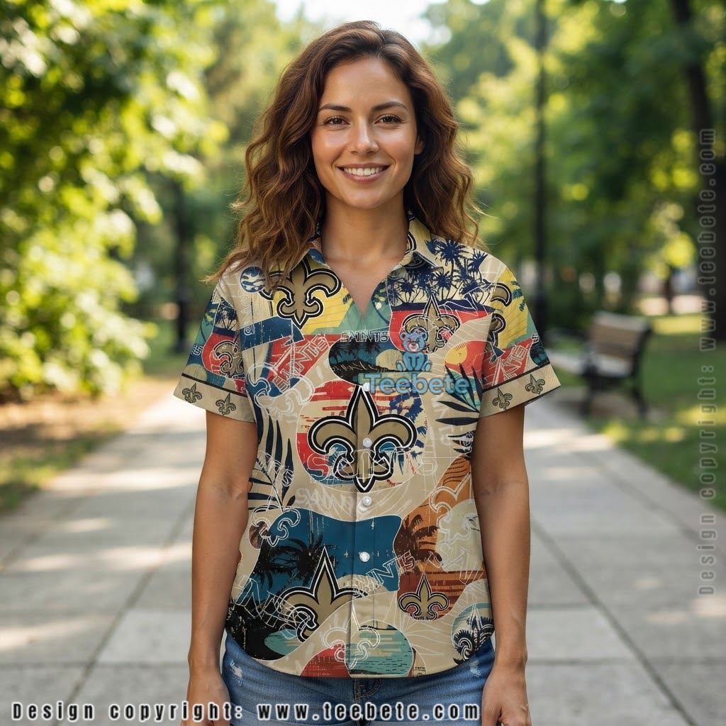New Orleans Saints Retro Sunset Hawaiian Shirt
