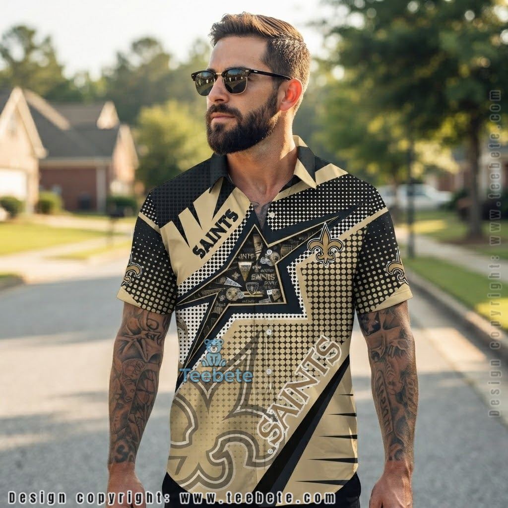 New Orleans Saints Star Halftone Hawaiian Shirt