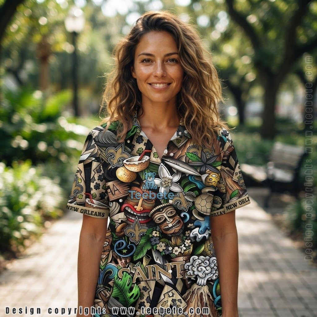 New Orleans Saints Tiki Volcano Hawaiian Shirt