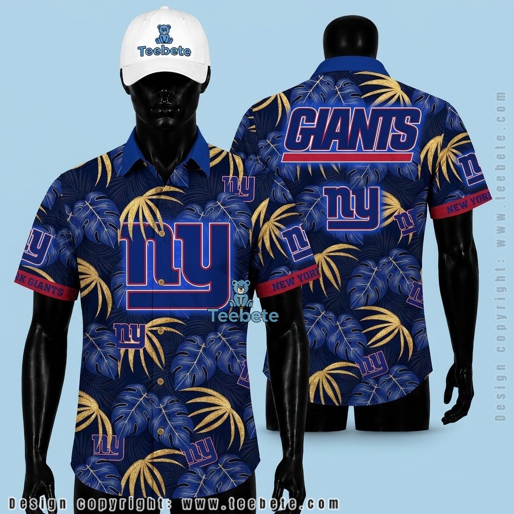 New York Giants Aloha Shirt Golden Monstera