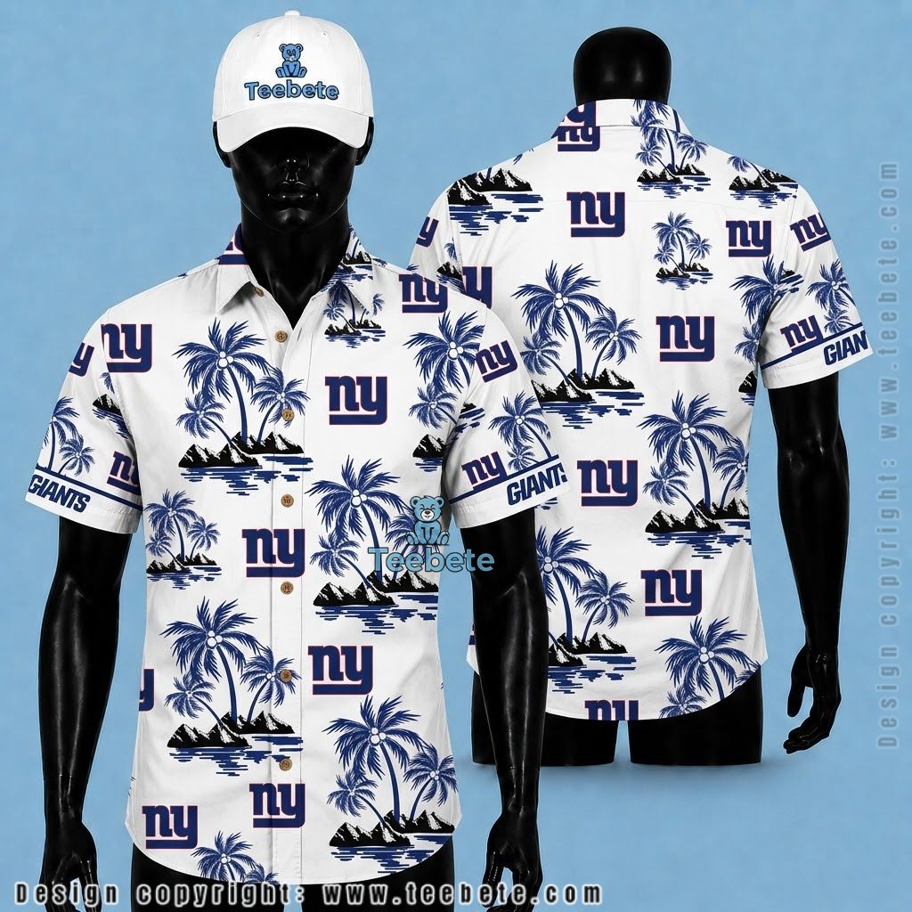New York Giants Aloha Shirt Personalized Name Palm Island