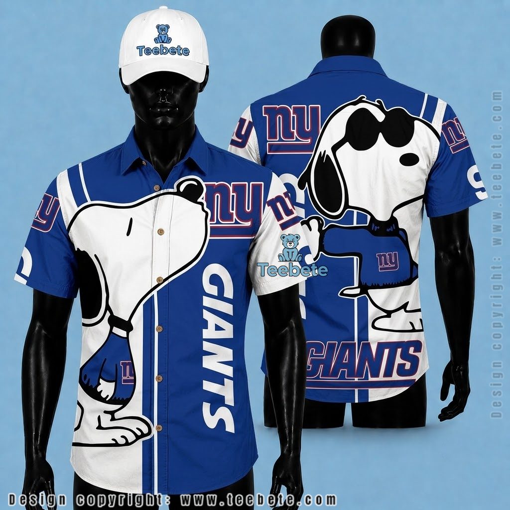 New York Giants Button Up Shirt Snoopy Cool