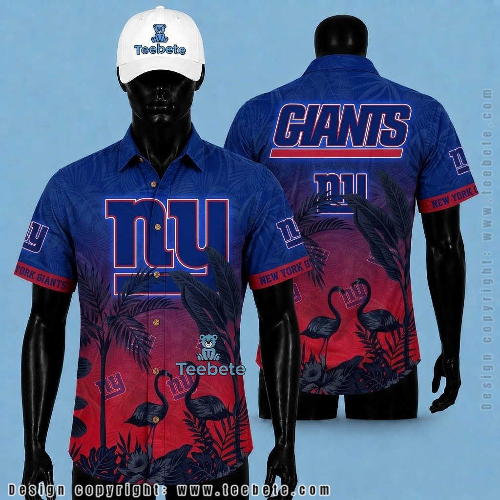 New York Giants Hawaiian Shirt Flamingo Sunset