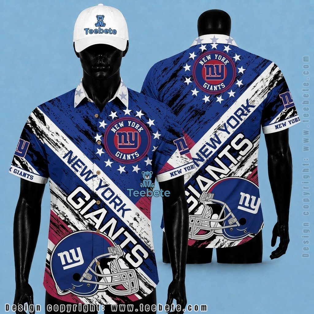 New York Giants Hawaiian Shirt Helmet Stars