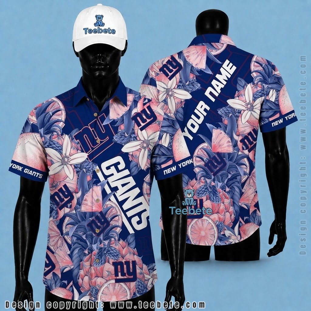 New York Giants Hawaiian Shirt Personalized Name Pineapple Beach
