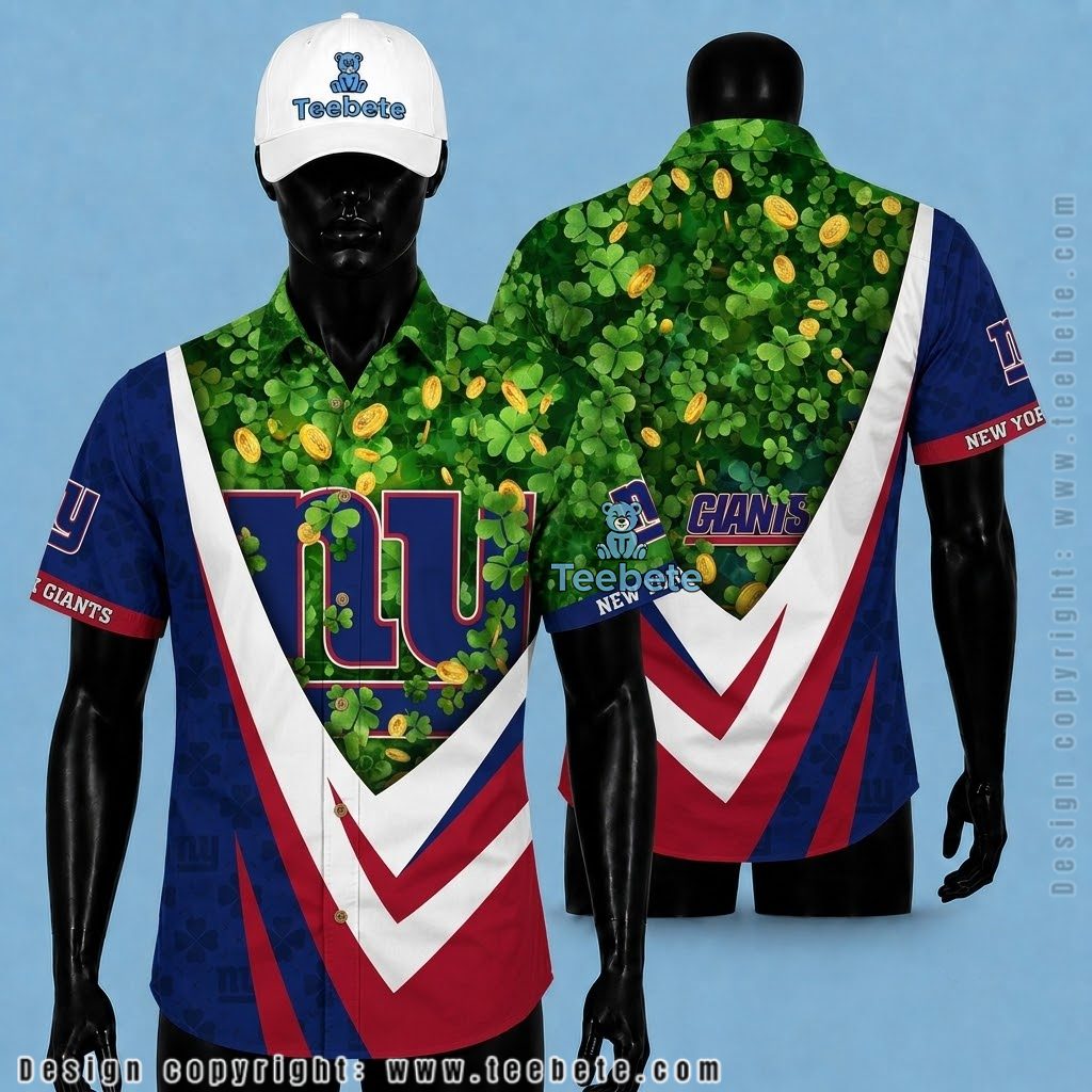 New York Giants Hawaiian Shirt Personalized Name St. Patrick Shamrock