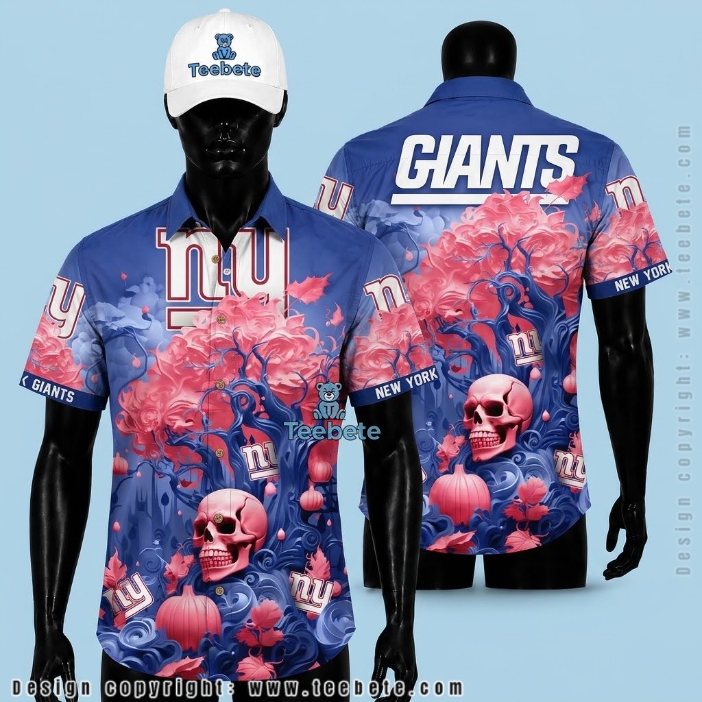 New York Giants Hawaiian Shirt Skull Pumpkin