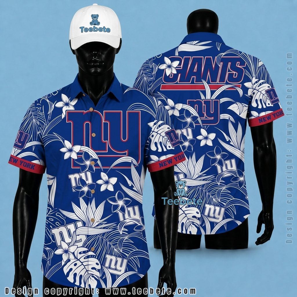 New York Giants Hawaiian Shirt White Botanical