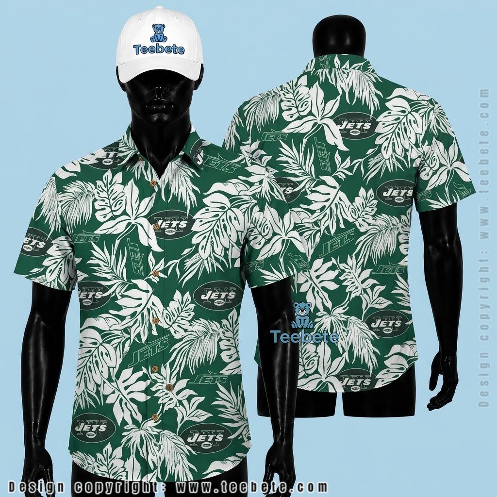 New York Jets Aloha Shirt White Botanical