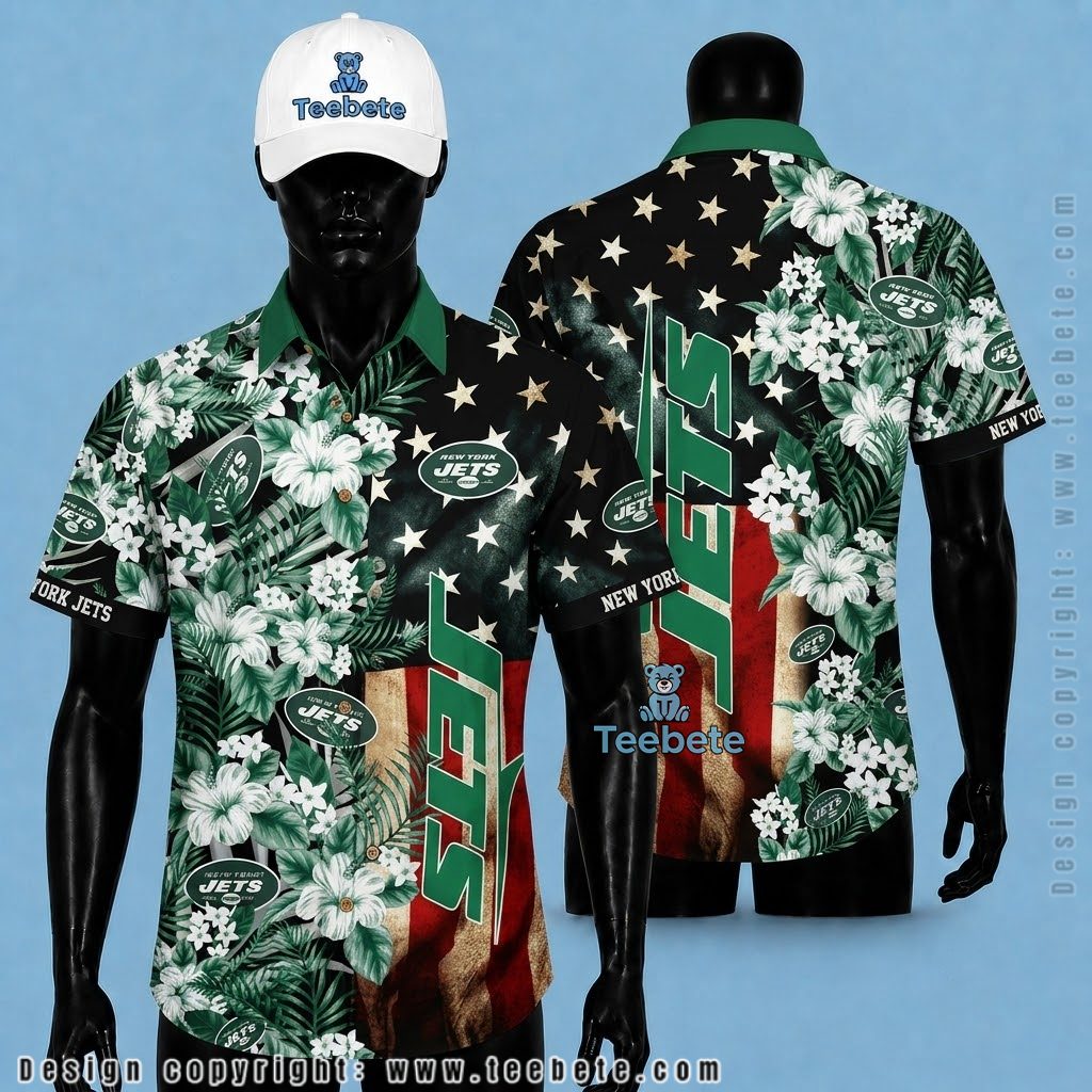 New York Jets Hawaiian Shirt Flamingo Hibiscus