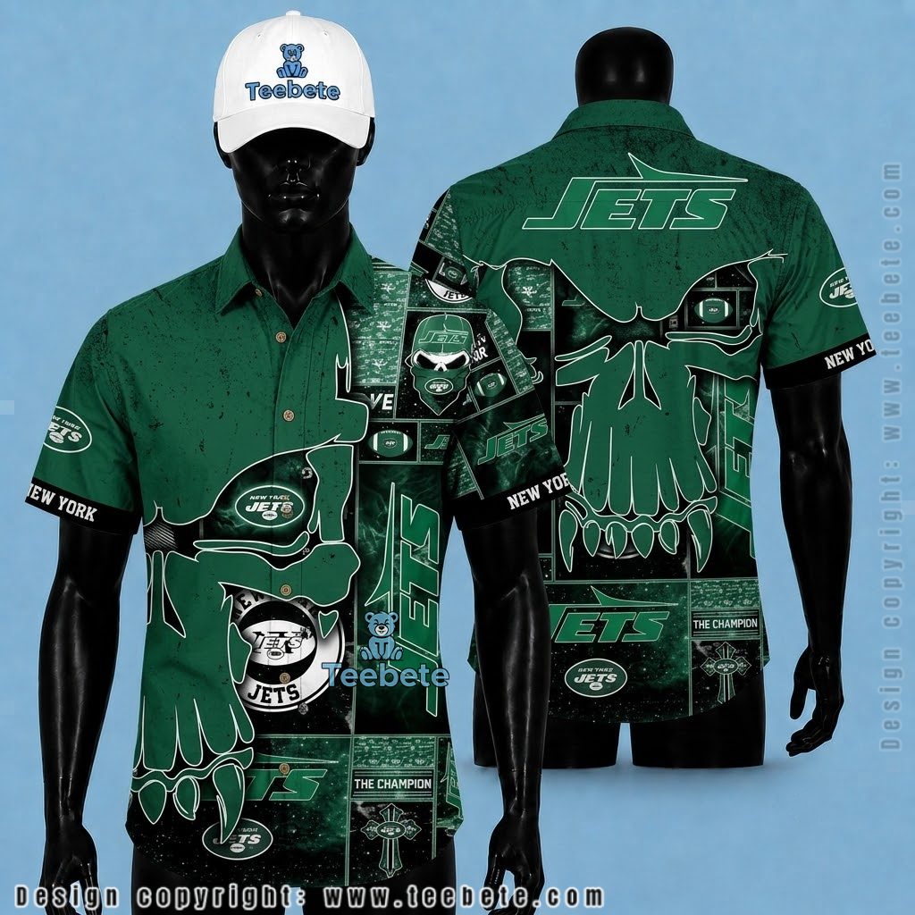 New York Jets Hawaiian Shirt Champion Skull
