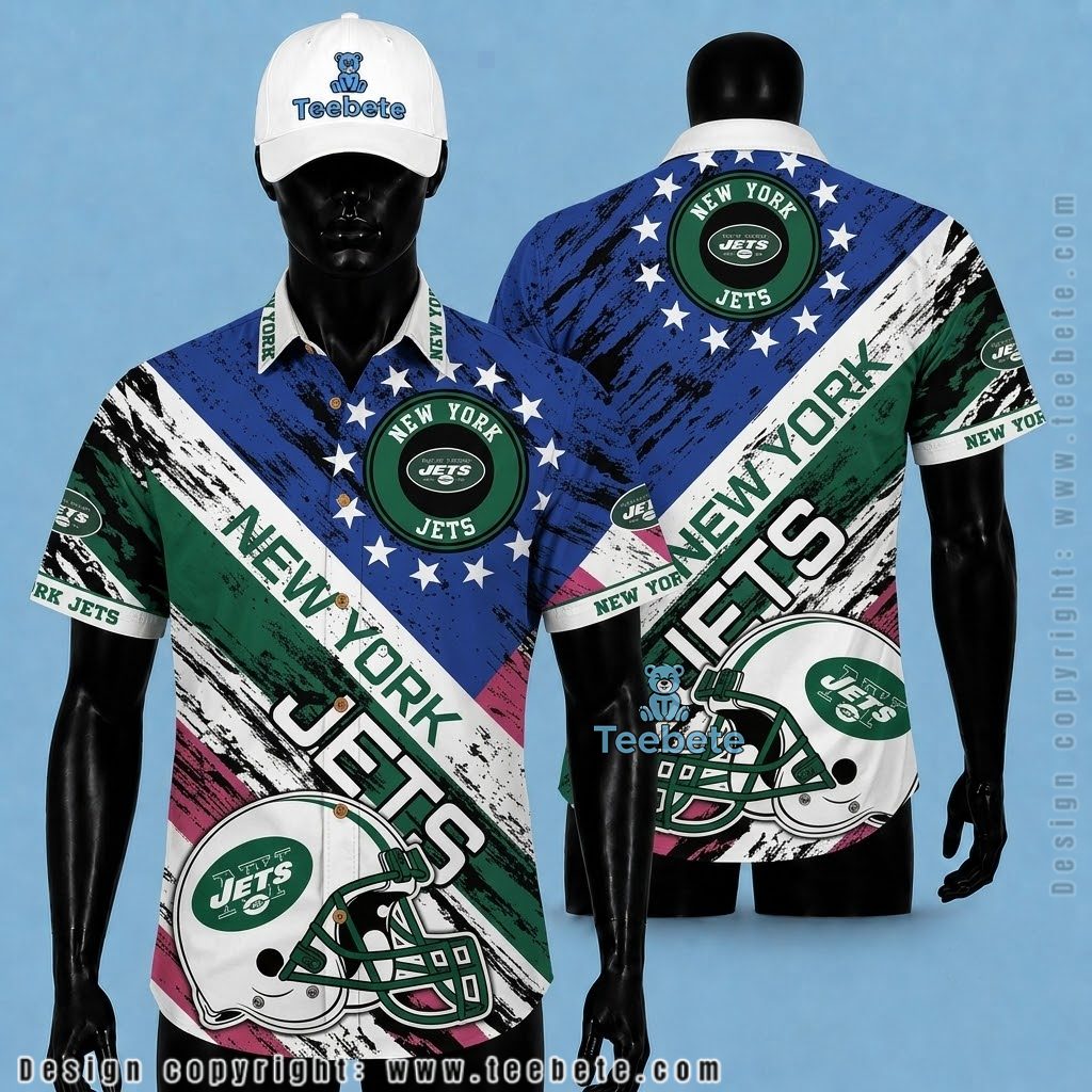 New York Jets Hawaiian Shirt Helmet Stars