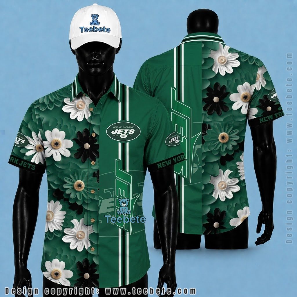 New York Jets Hawaiian Shirt Monochrome Daisy