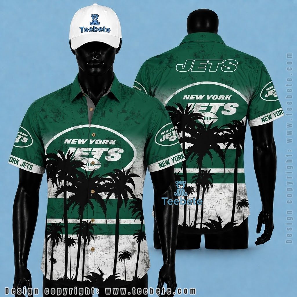 New York Jets Hawaiian Shirt Palm Silhouette