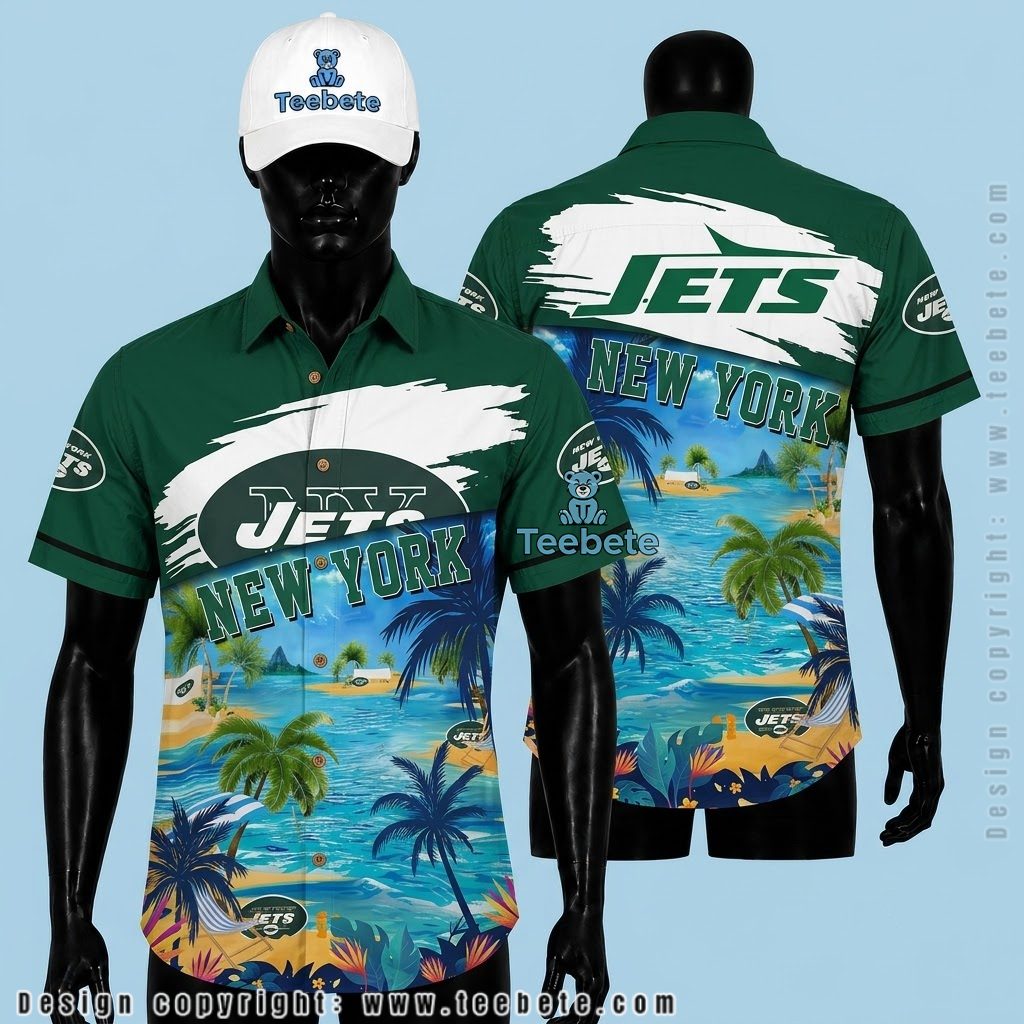 New York Jets Hawaiian Shirt Personalized Name Tropical Island Beach