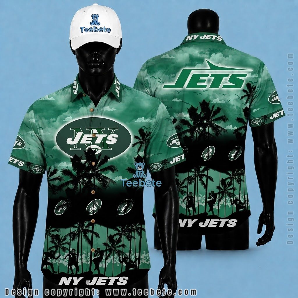 New York Jets Hawaiian Shirt Silhouette Palm