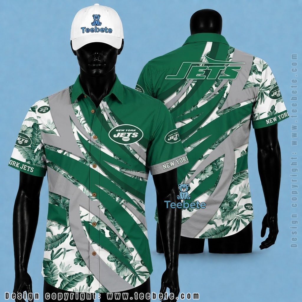 New York Jets Hawaiian Shirt Tropical Leaf