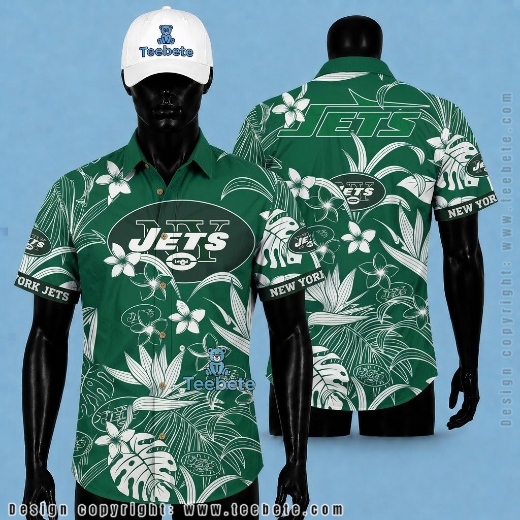 New York Jets Hawaiian Shirt White Botanical