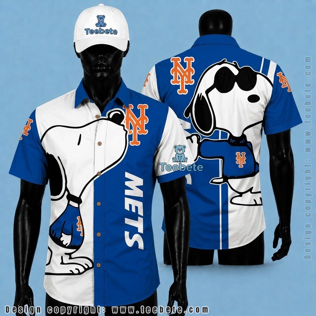 New York Mets Button Up Shirt Snoopy Cool