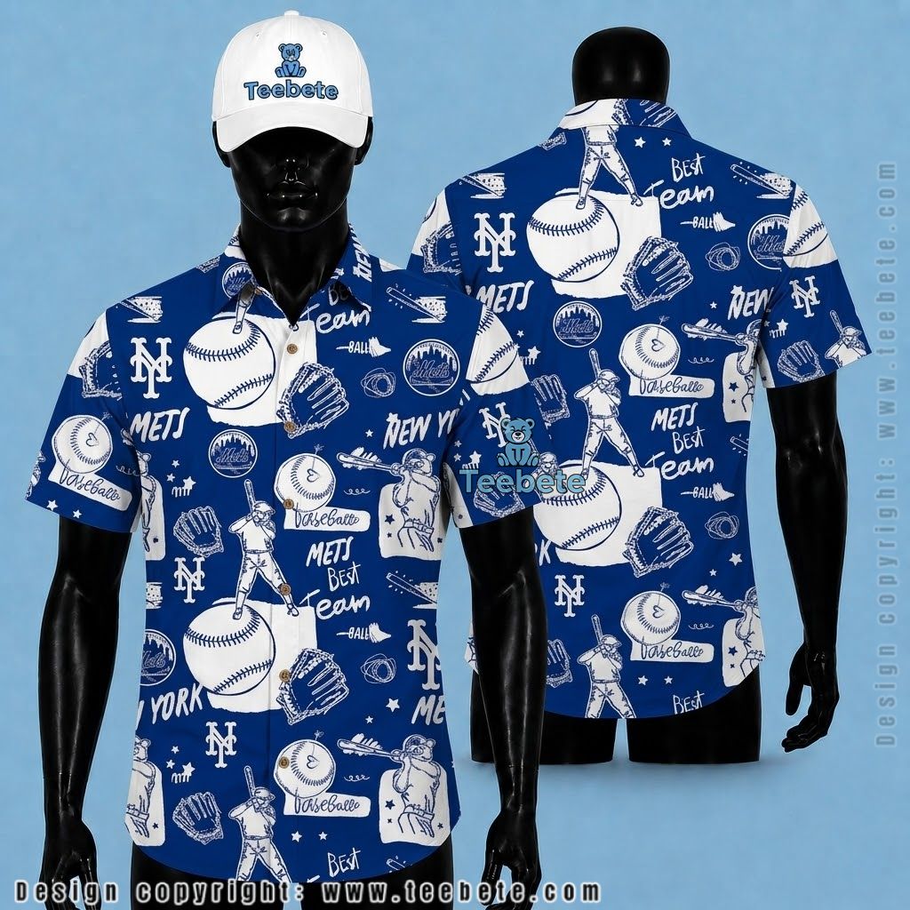 New York Mets Hawaiian Shirt Blue Botanical