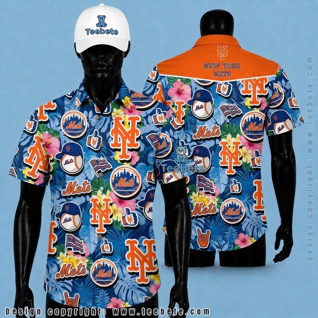 New York Mets Hawaiian Shirt Blue Botanical