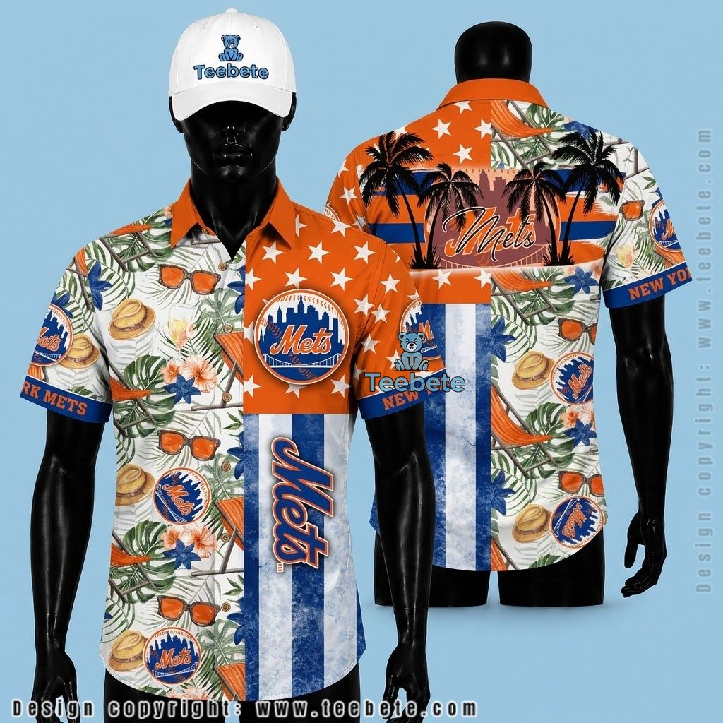 New York Mets Hawaiian Shirt Floral Striped
