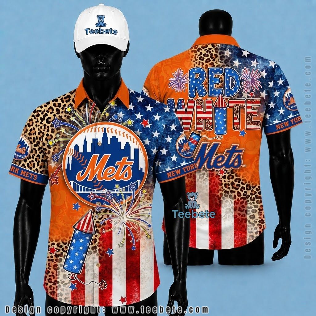 New York Mets Hawaiian Shirt Patriotic Leopard