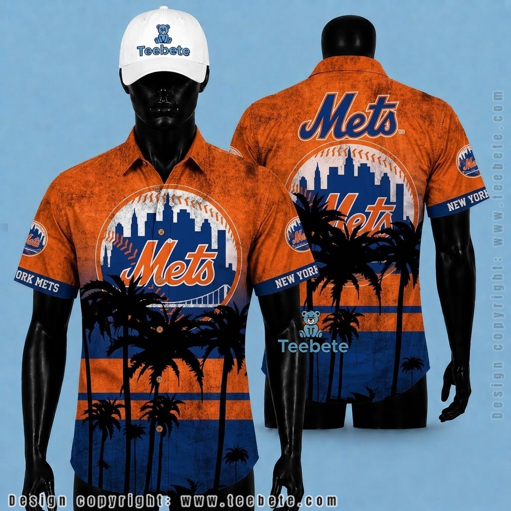 New York Mets Hawaiian Shirt Sunset Silhouette